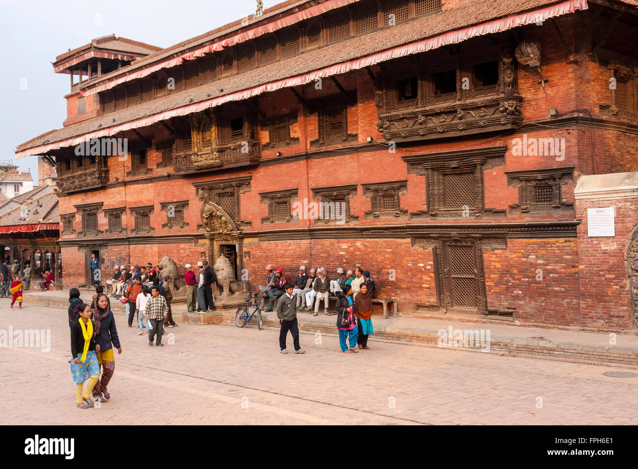 Nepal, Patan.  Durbar Square.  Entrance to the Royal Palace.  March 2, 2009.  The palace survived the April 2015 earthquake. Stock Photo