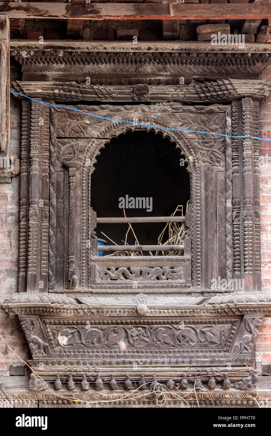 Nepal, Patan. Carved Wooden Window Frame of Old House Stock Photo Alamy