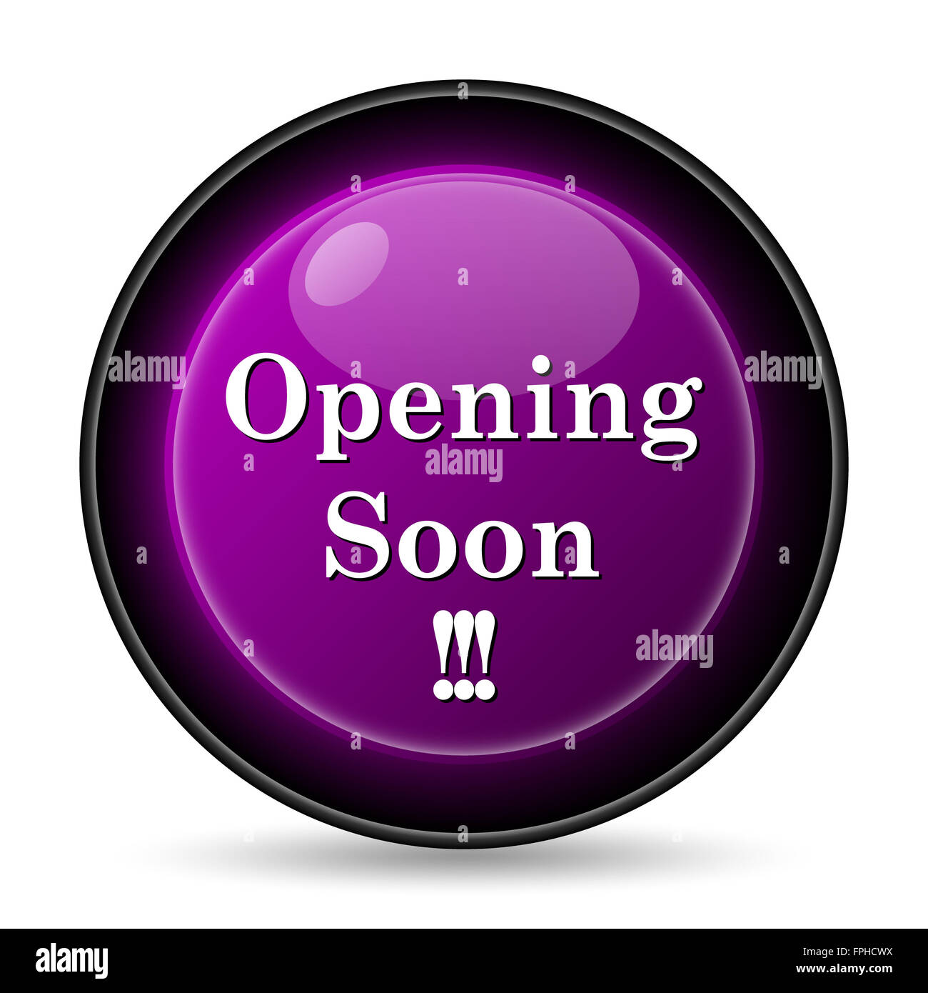 Opening soon icon. Internet button on white background Stock Photo - Alamy
