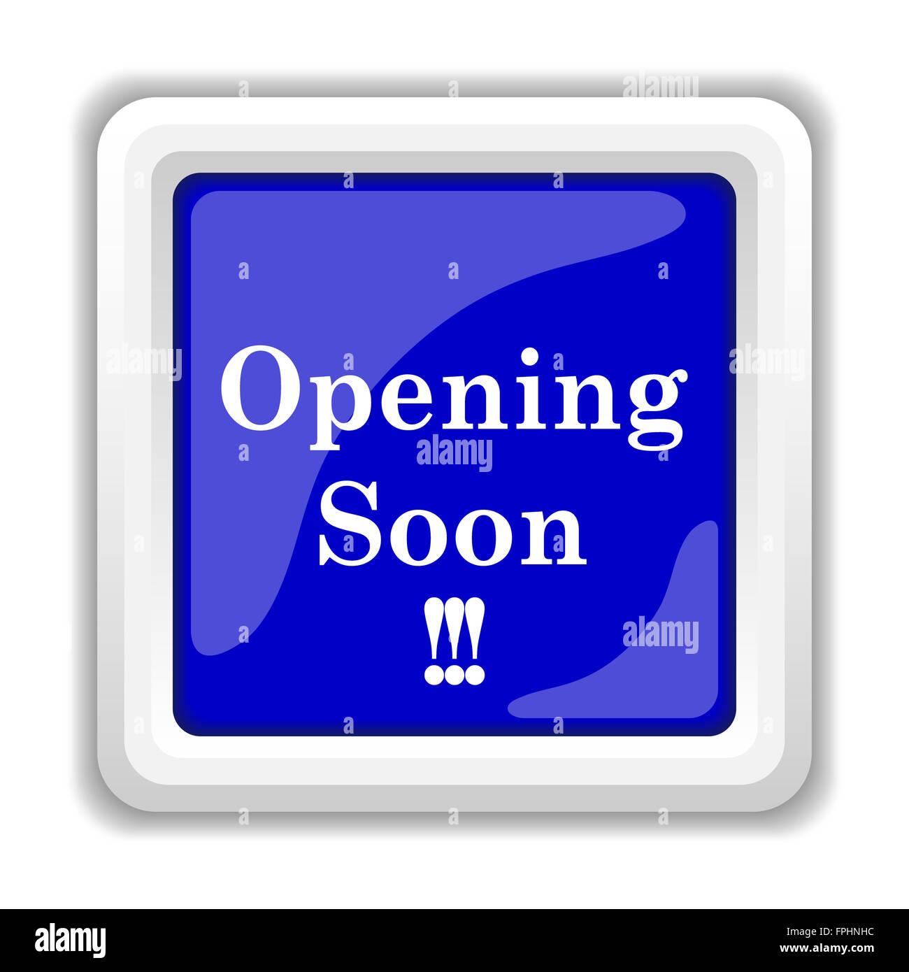 Opening soon icon. Internet button on white background Stock Photo - Alamy