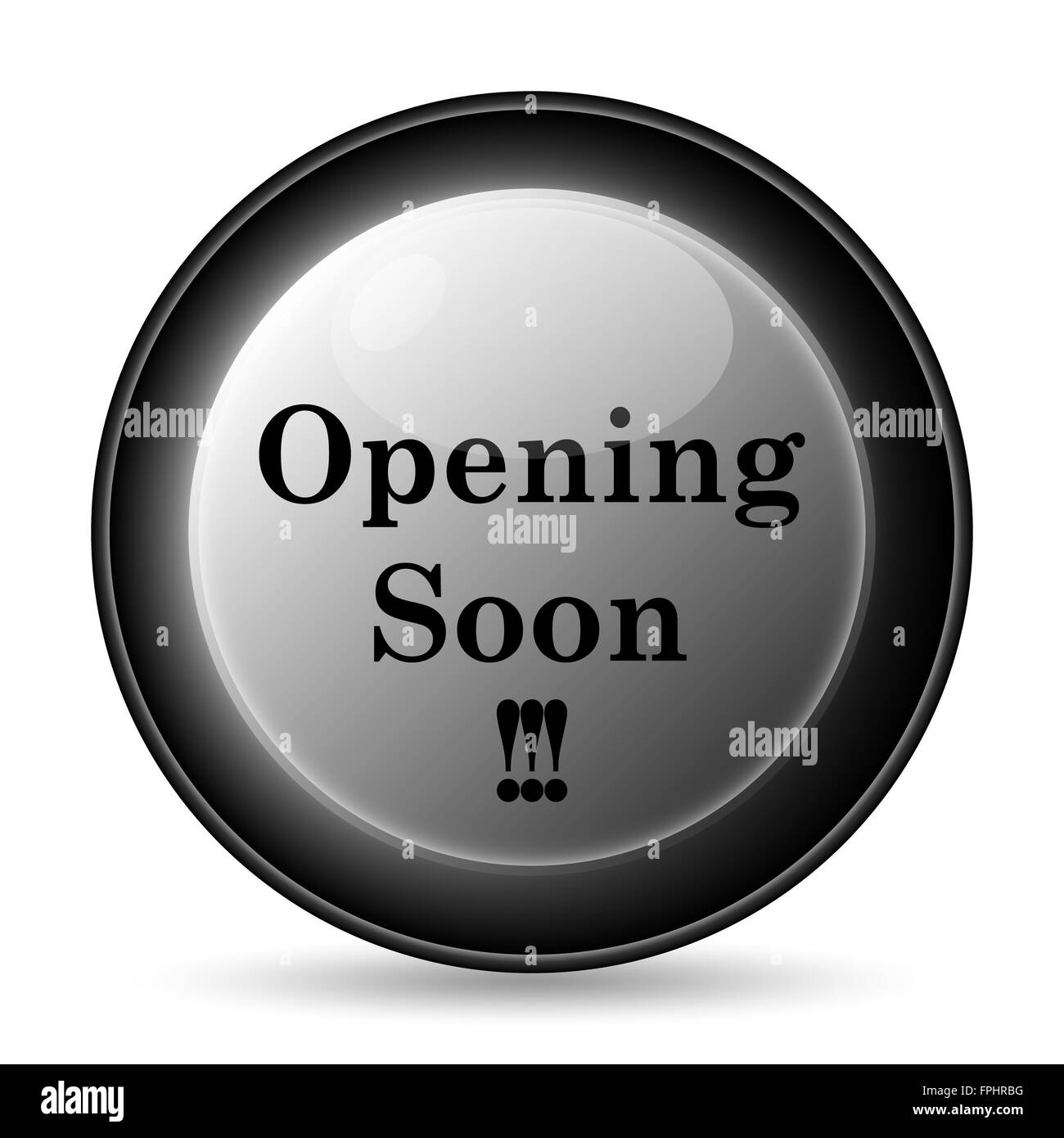 Opening soon icon. Internet button on white background Stock Photo - Alamy