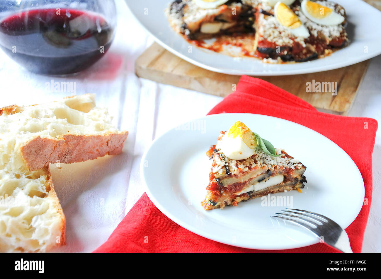 Parmigiana a typical Italian dish with eggplant Stock Photo