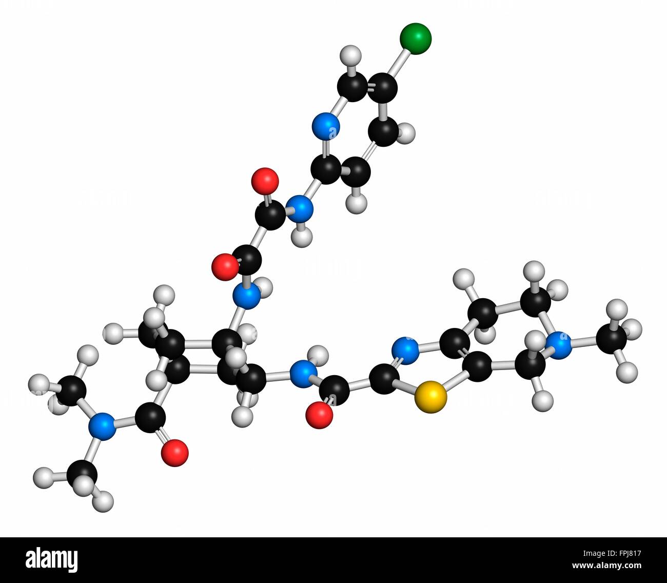 Edoxaban anticoagulant drug molecule (direct FXa inhibitor). Atoms are