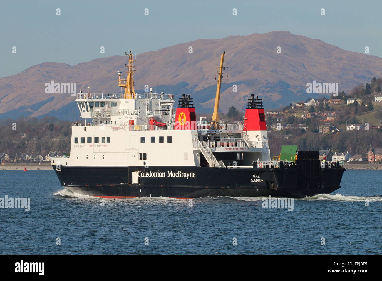MV Bute, a ferry operated by Caledonian MacBrayne (CalMac), during the temporary service from Gourock to Rothesay. Stock Photo
