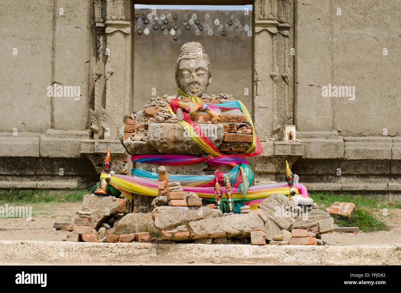 Old Buddha in Ancient Temple, Sangklaburi ,Kanchanaburi, Thailand Stock Photo