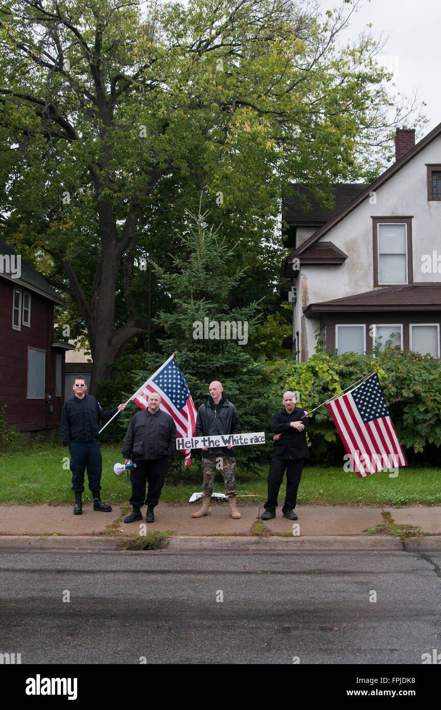 Minneapolis, Minnesota. Neo-Nazi rally. The Neo-Nazi National Socialist Movement demonstrating in Minneapolis, Minnesota. Stock Photo