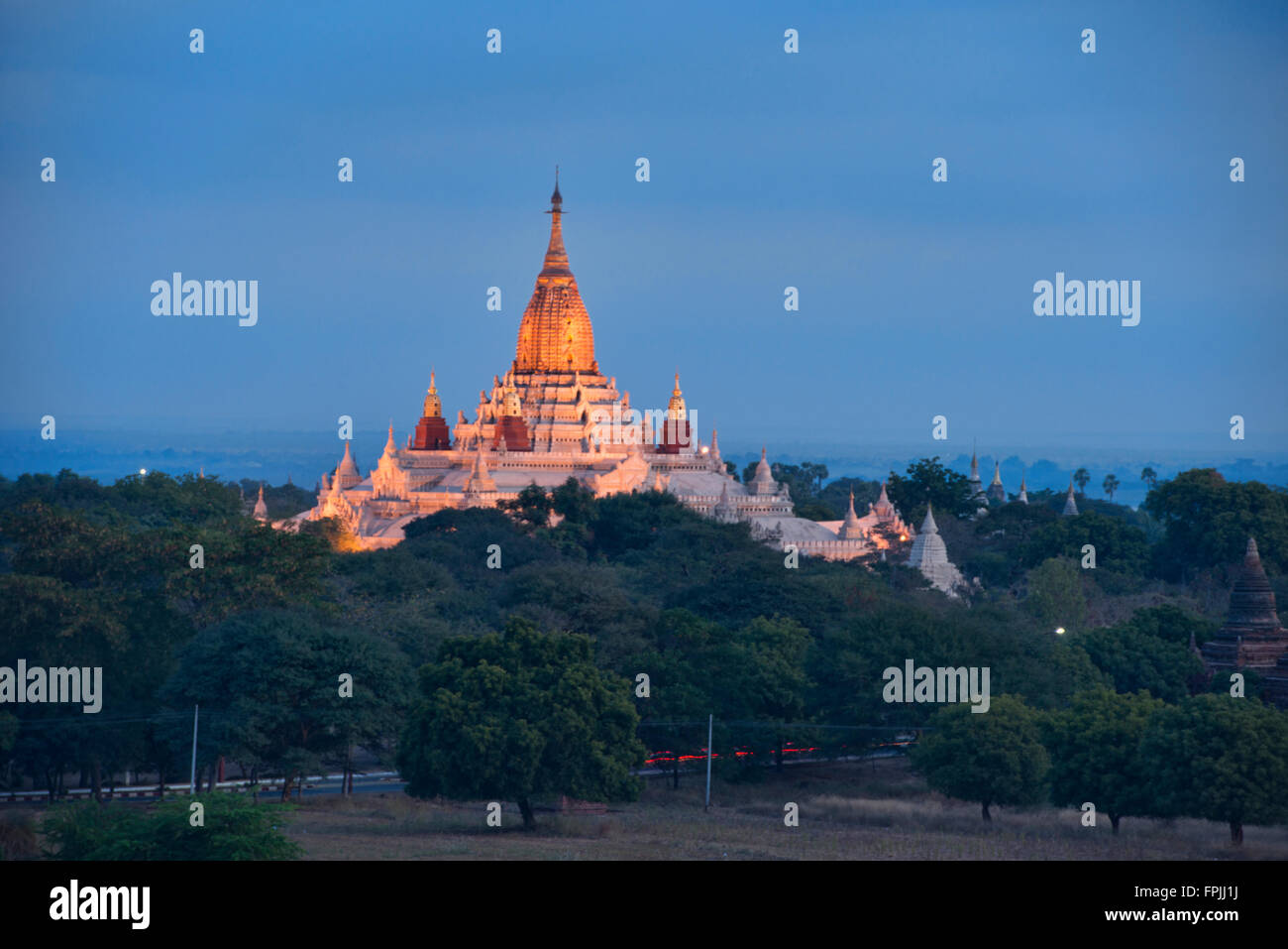 Ananda Pahtowas temple at blue light, Bagan, Myanmar Stock Photo