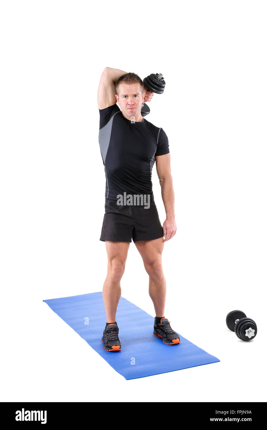Standing Triceps Extension Dumbbell Workout Stock Photo Alamy
