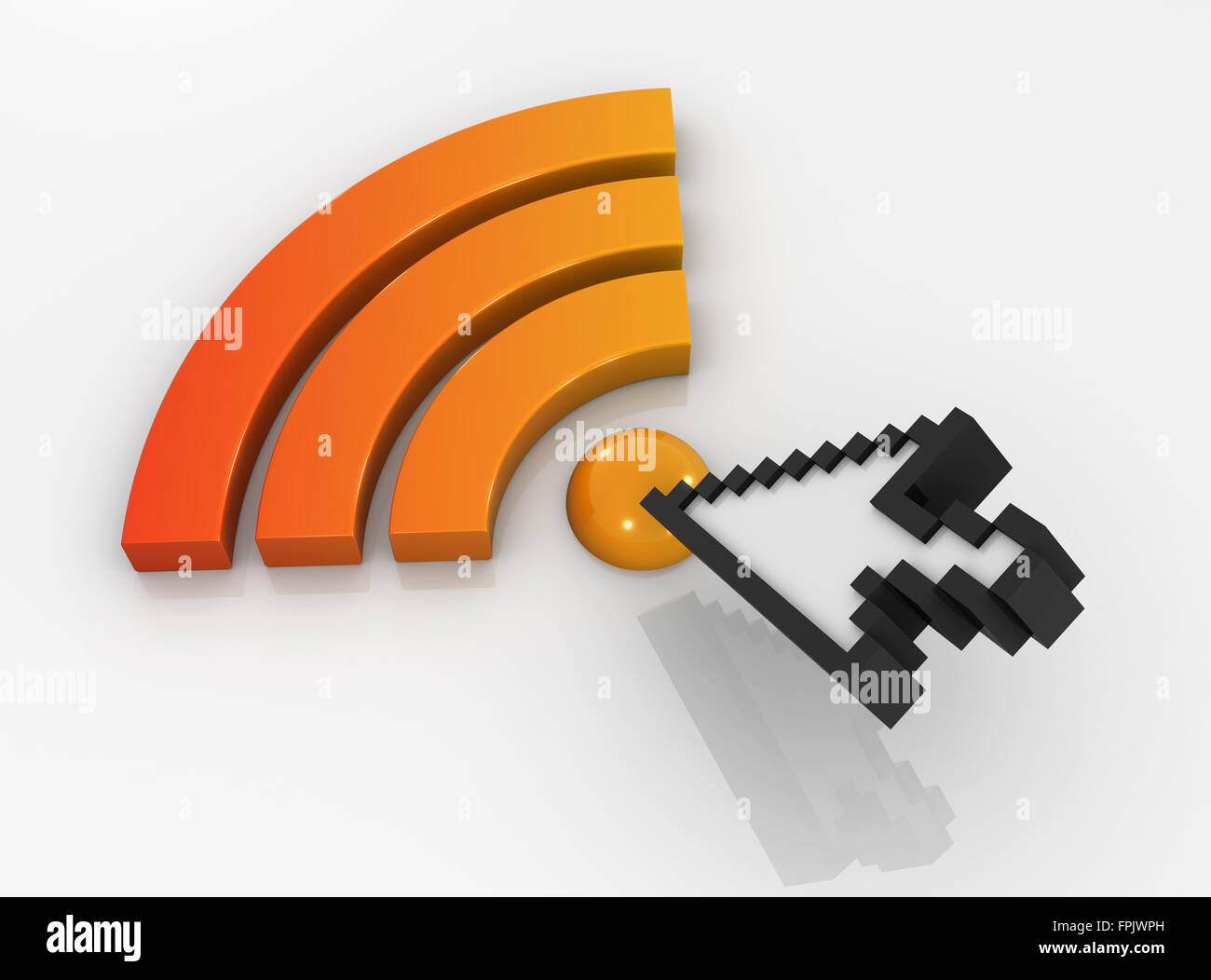 Rss icon and cursor , 3d rendered image. Stock Photo
