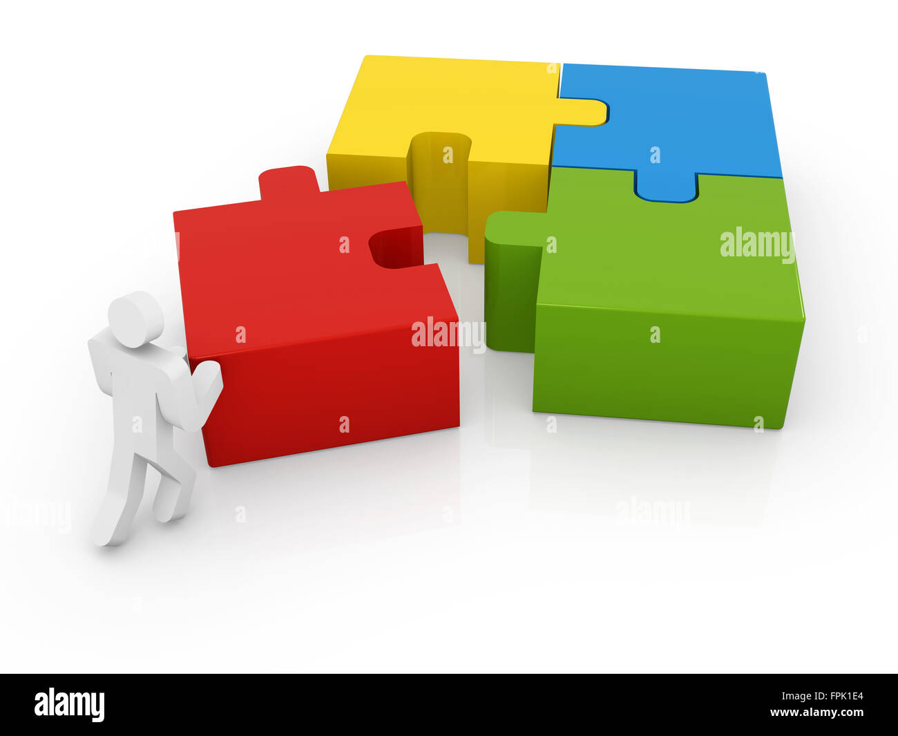 Man putting puzzle piece , This is a computer generated and 3d rendered ...