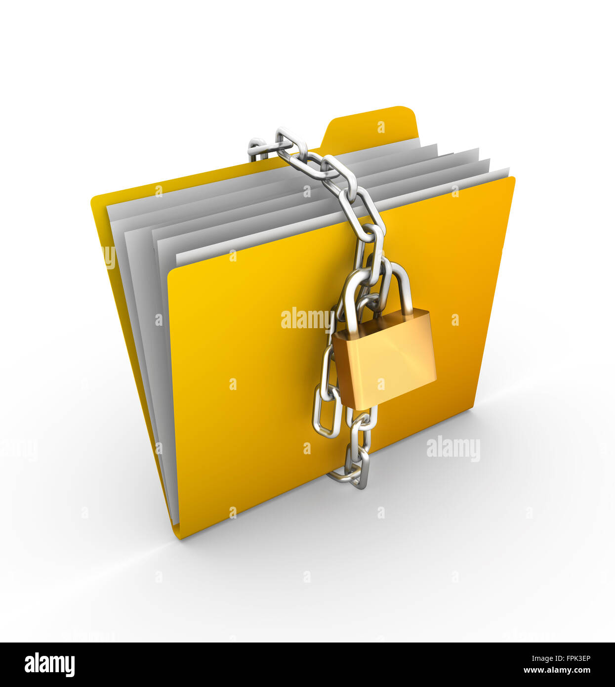 Folder locked by chains , This is a computer generated and 3d rendered image. Stock Photo