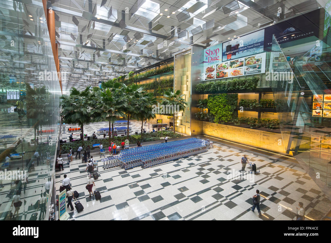 Beautiful departure hall at Singapore Changi Airport Terminal 3 Stock Photo