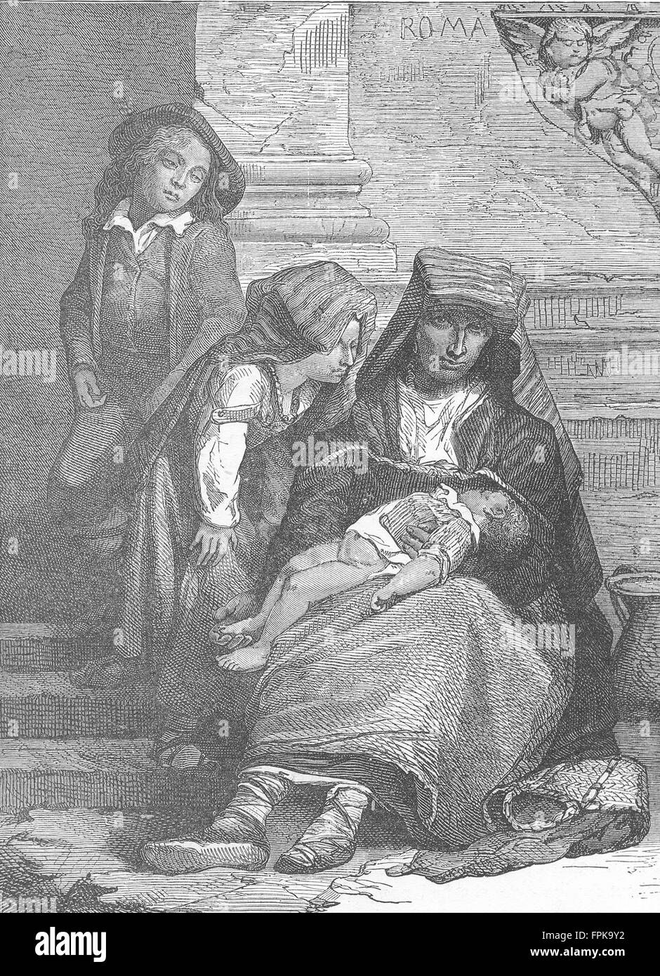 ROME: Family of beggars, antique print 1880 Stock Photo