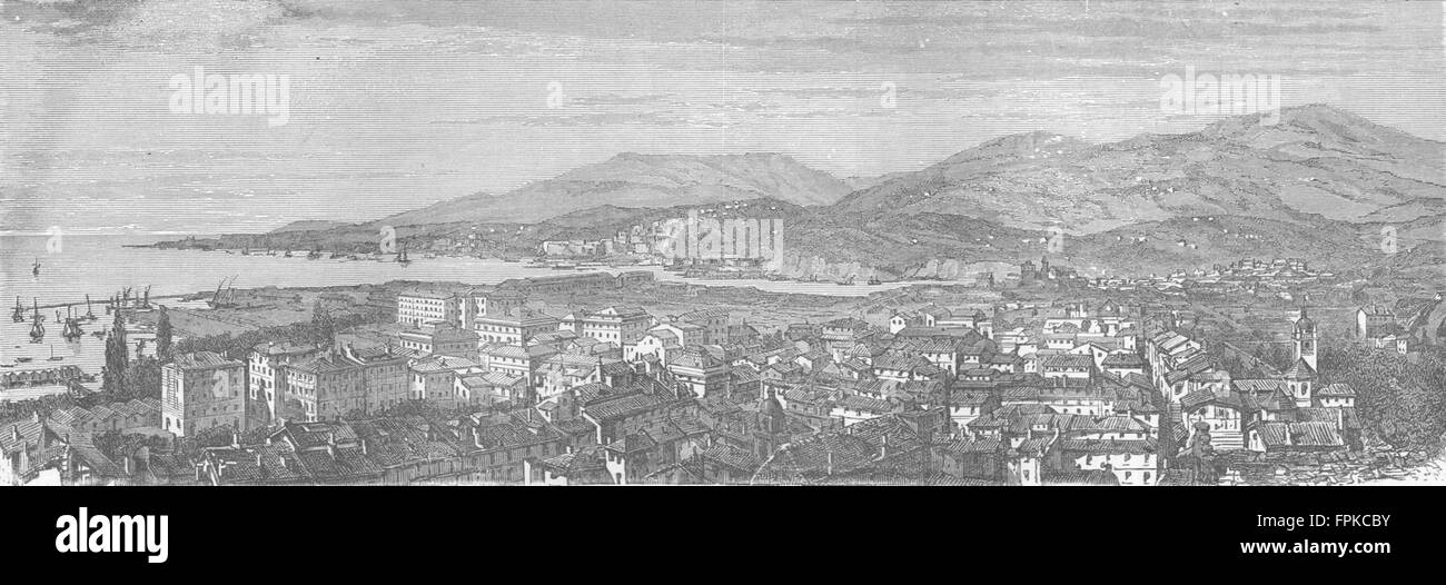 ITALY: Gulf of La Spezia: Panorama, antique print 1880 Stock Photo