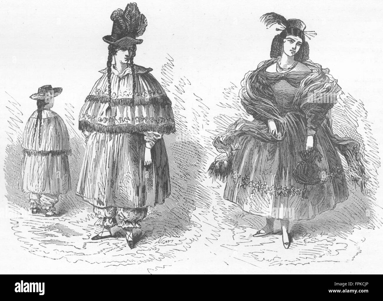 PERU: Riding, full-dress costume, Peruvian Ladies, antique print 1880 Stock Photo