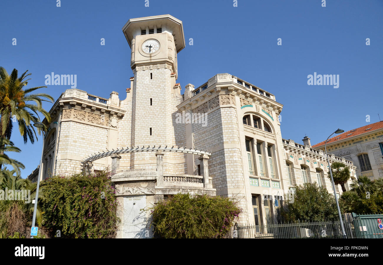 The clock tower of the Lycée Massena school in Nice, France Stock Photo