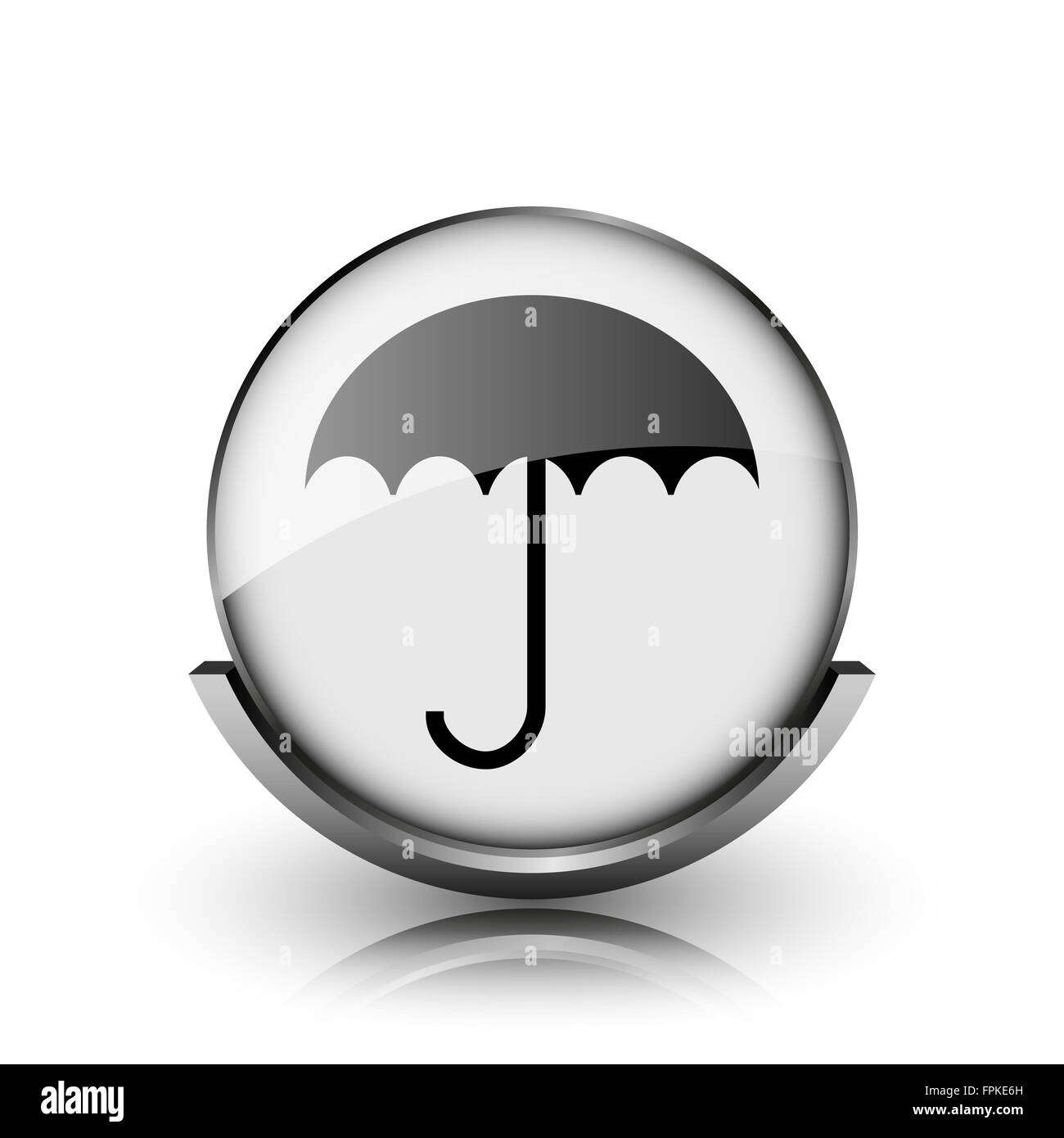 Umbrella icon. Shiny glossy button on white background Stock
