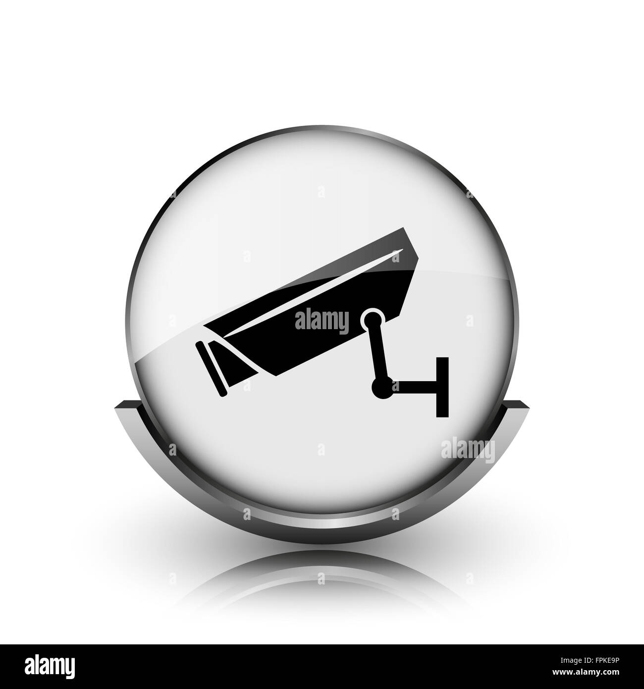 Surveillance camera icon. Shiny glossy button on white