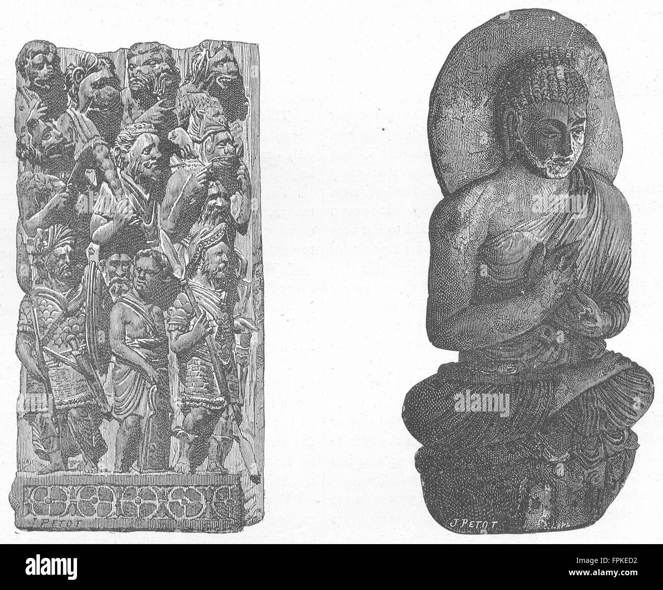 INDIA: Bas-reliefs from Indian Temple; Idol, antique print 1880 Stock Photo