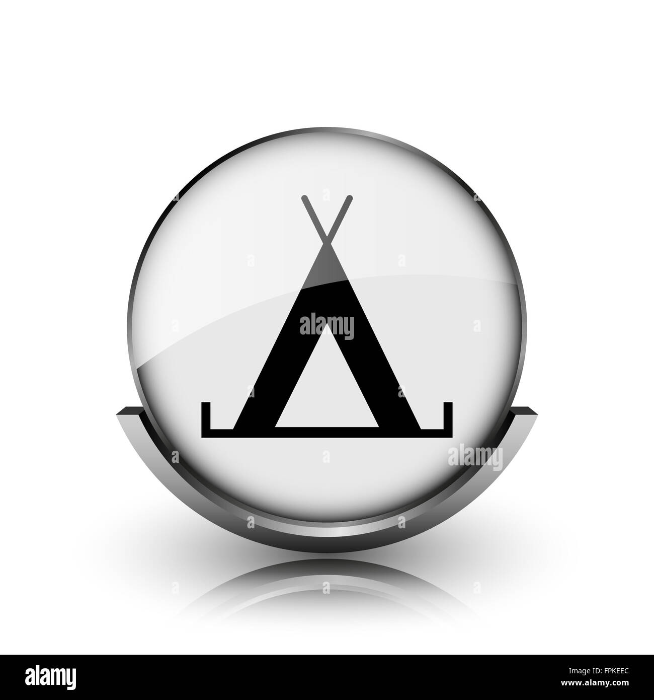 Tent icon. Shiny glossy internet button on white background Stock Photo ...