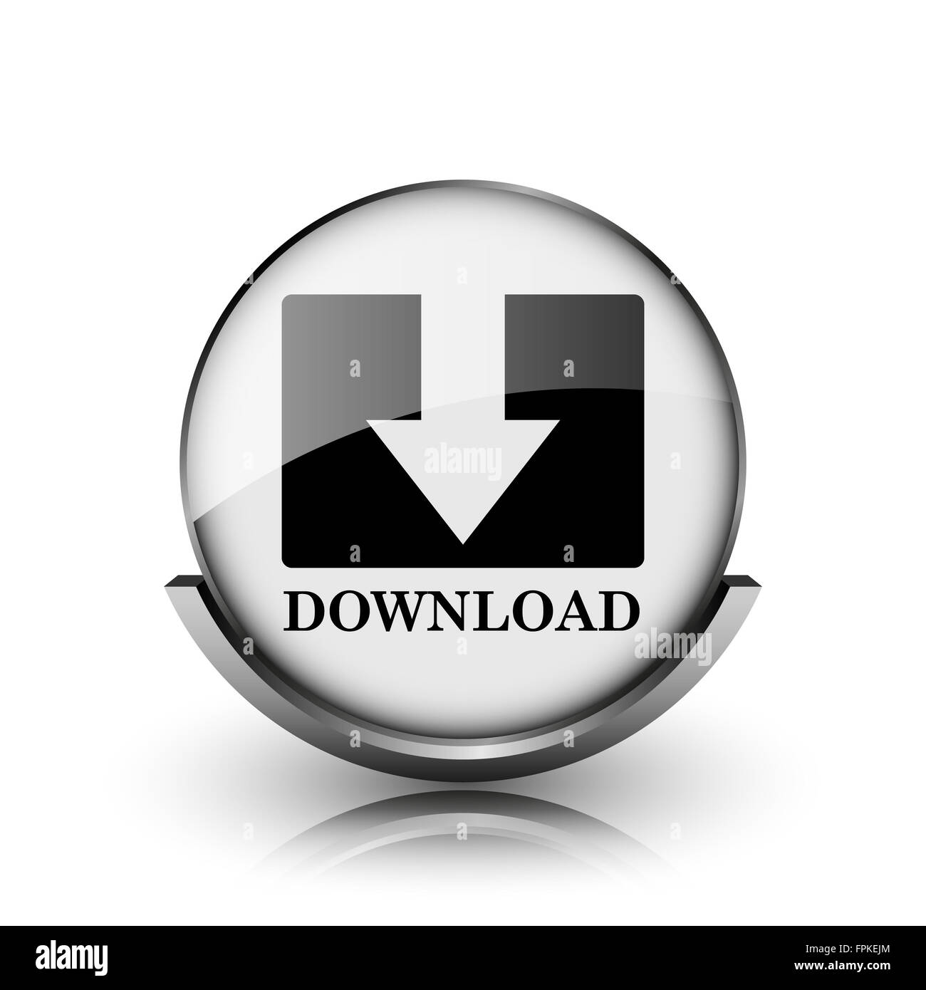 Download icon. Shiny glossy internet button on white background Stock ...