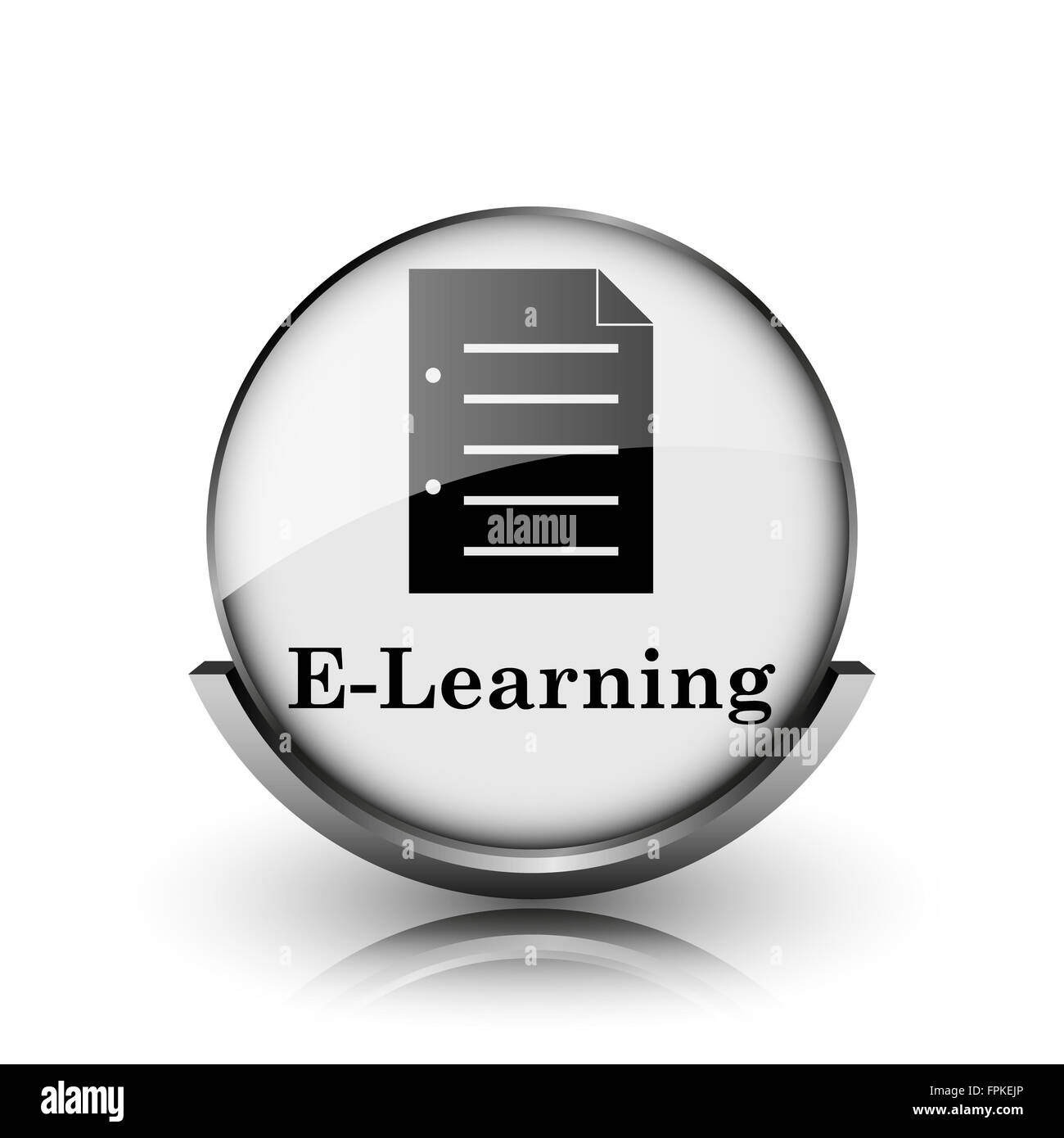 E-learning icon. Shiny glossy internet button on white background Stock ...