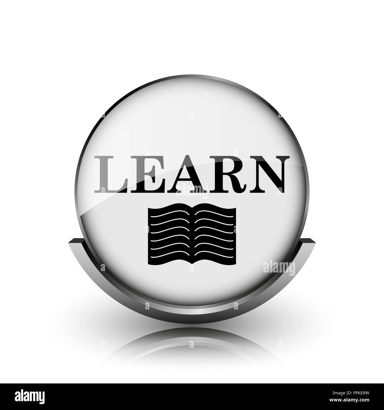 Learn icon. Shiny glossy internet button on white background Stock ...