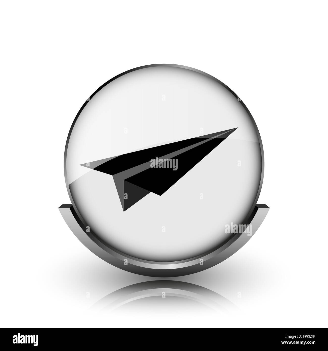 Paper plane icon. Shiny glossy internet button on white background ...