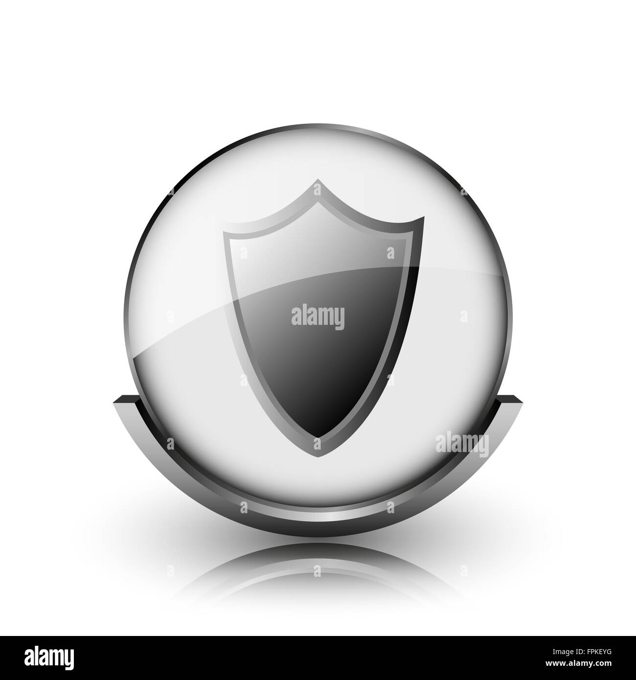 Shield icon. Shiny glossy internet button on white background Stock ...