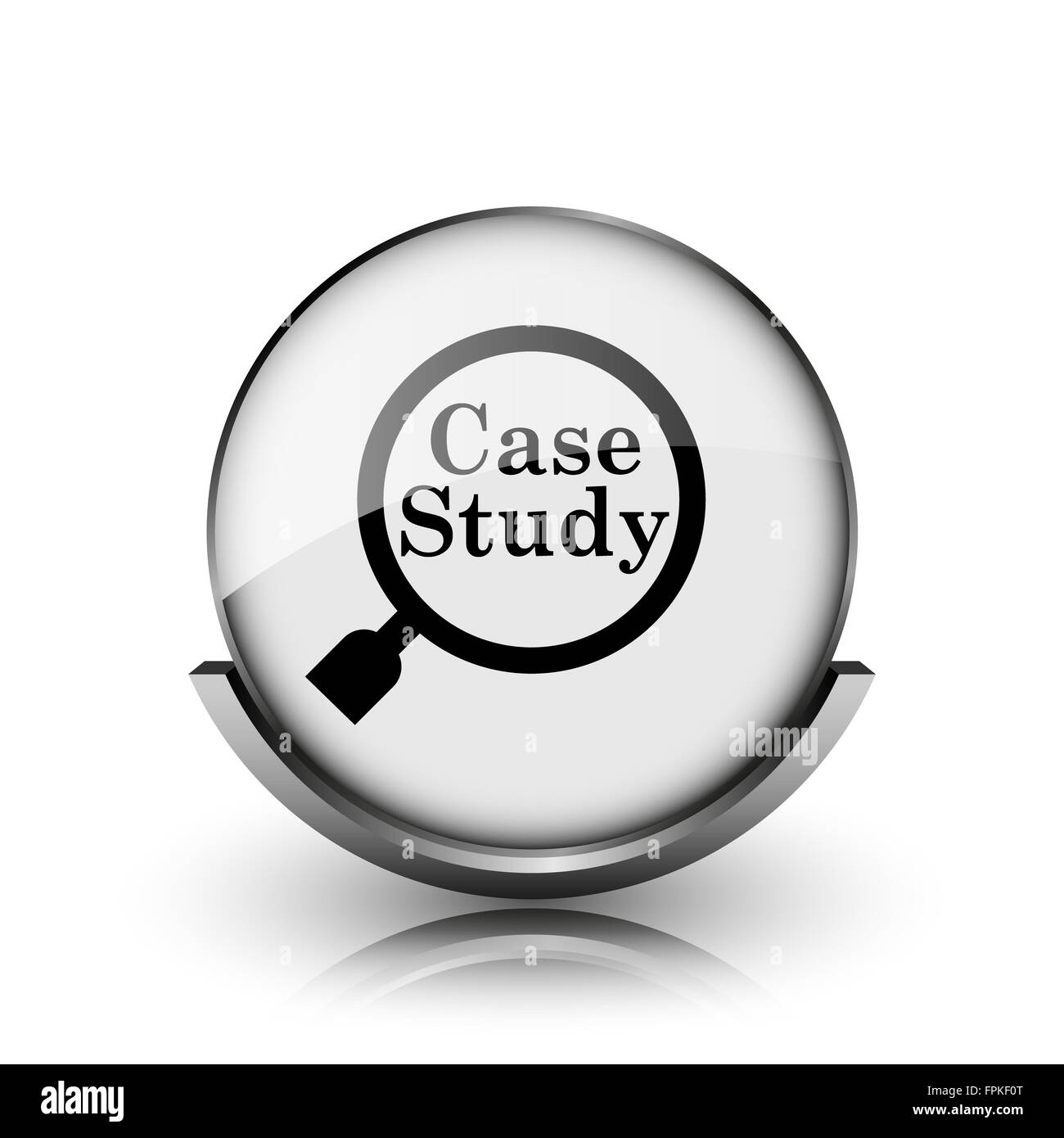 Case study icon. Shiny glossy internet button on white background Stock ...