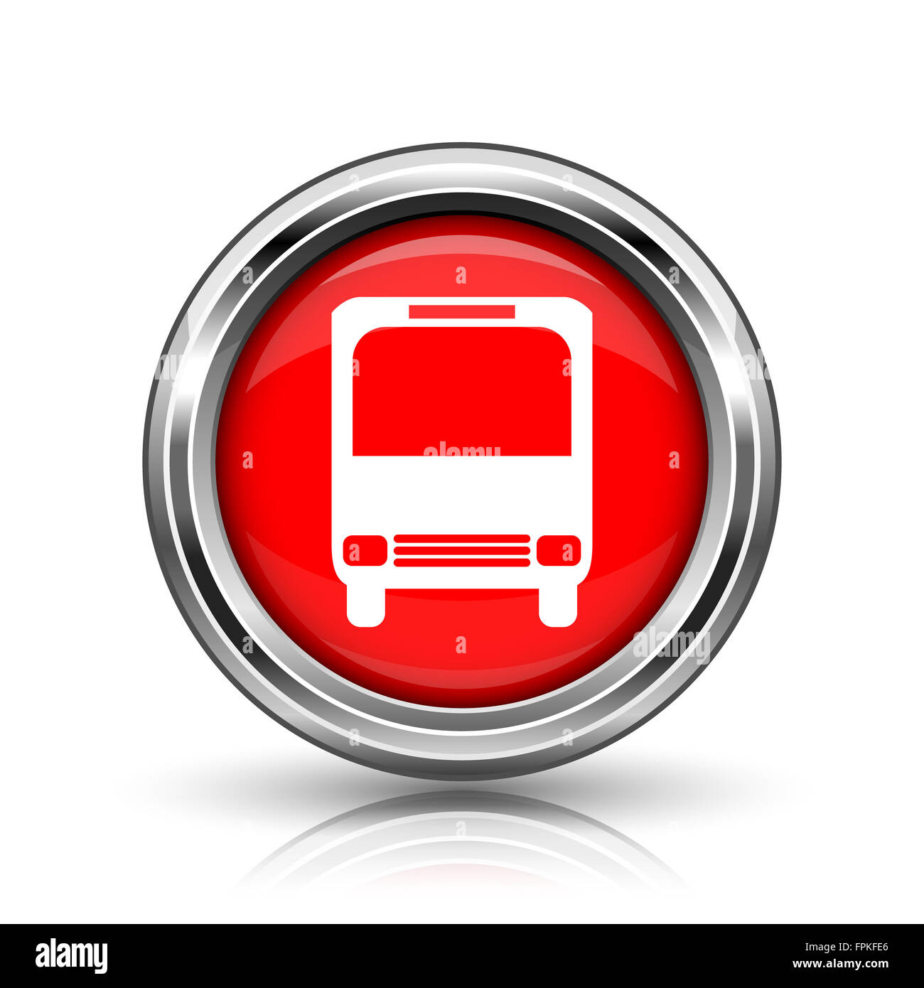 Bus icon. Shiny glossy internet button on white background Stock Photo ...
