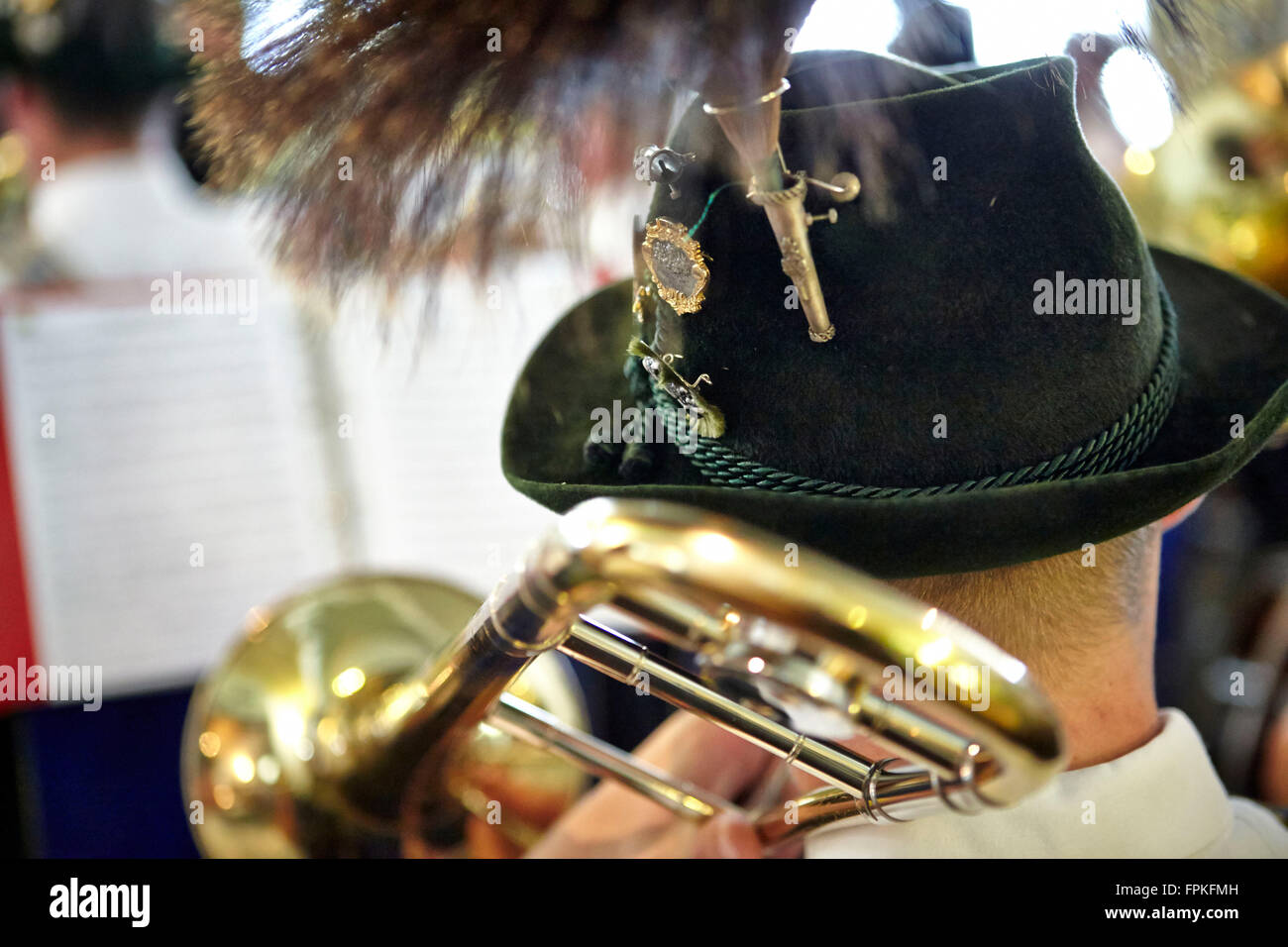 Trombone player in Bavarian band Stock Photo Alamy