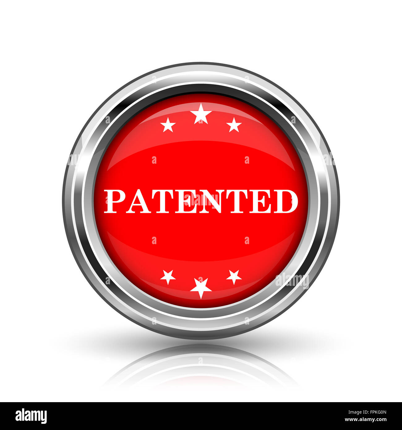 Patented icon. Shiny glossy internet button on white background Stock ...