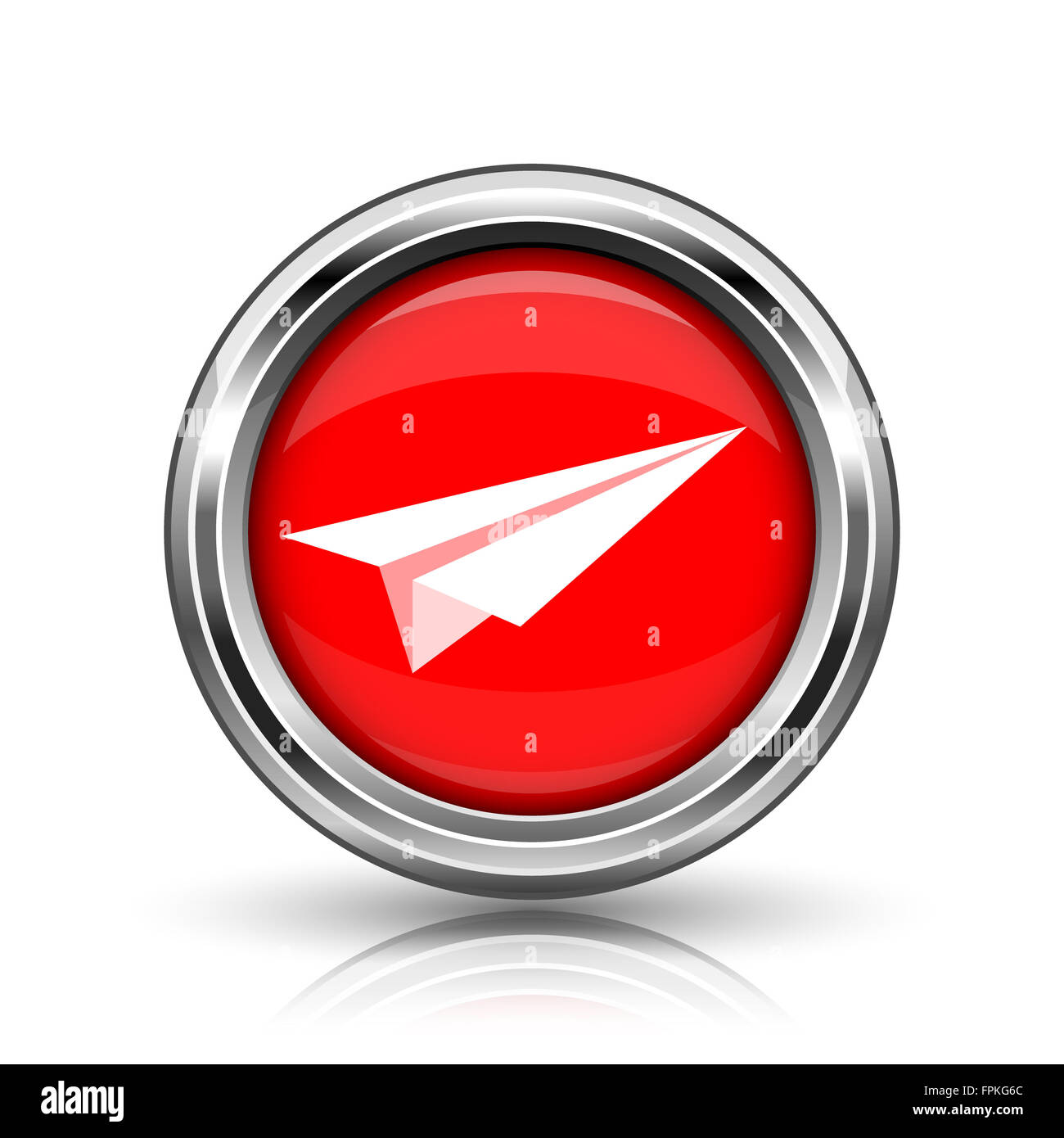 Paper plane icon. Shiny glossy internet button on white background ...