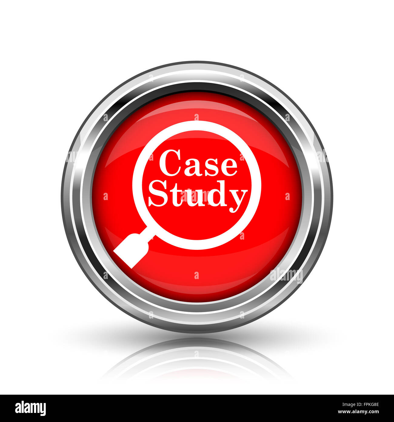 Case study icon. Shiny glossy internet button on white background Stock ...