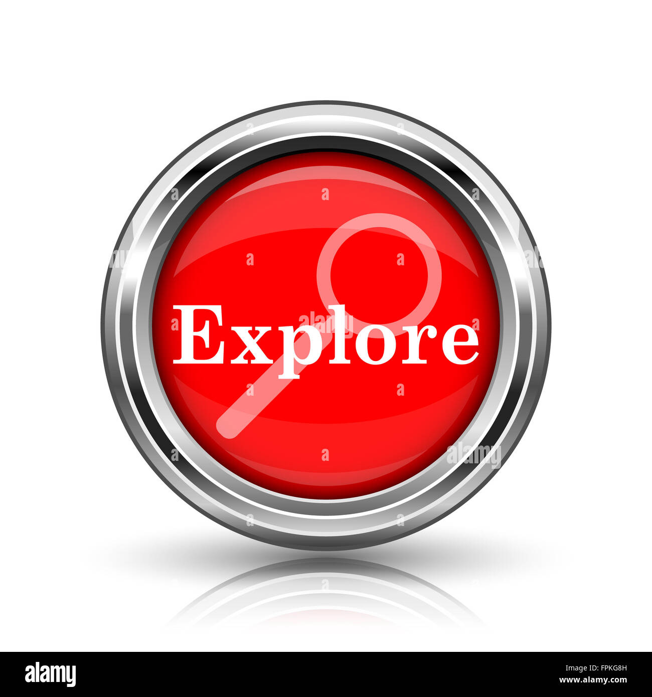 Explore icon. Shiny glossy internet button on white background Stock ...