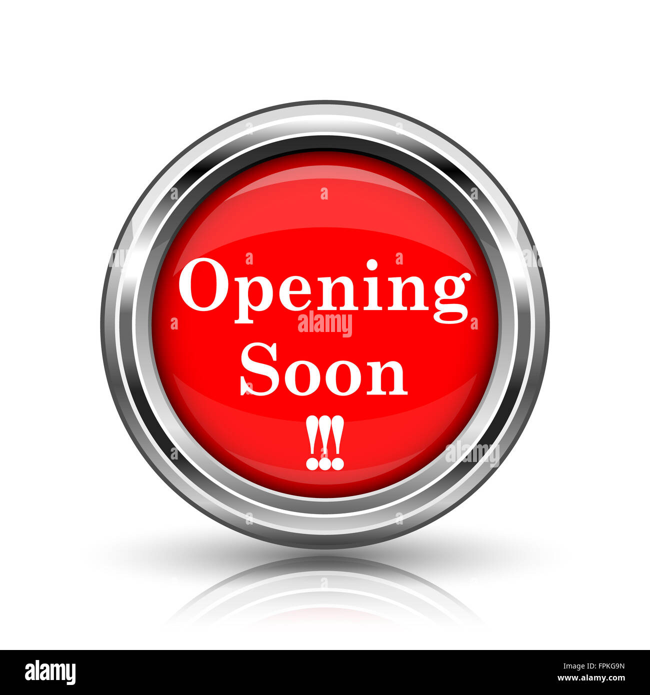 Opening soon icon. Shiny glossy internet button on white background ...