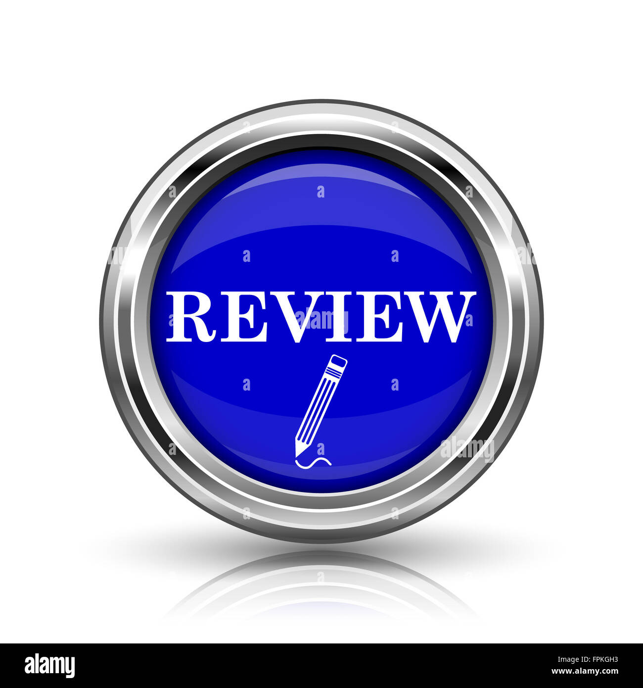 Review icon. Shiny glossy internet button on white background Stock ...