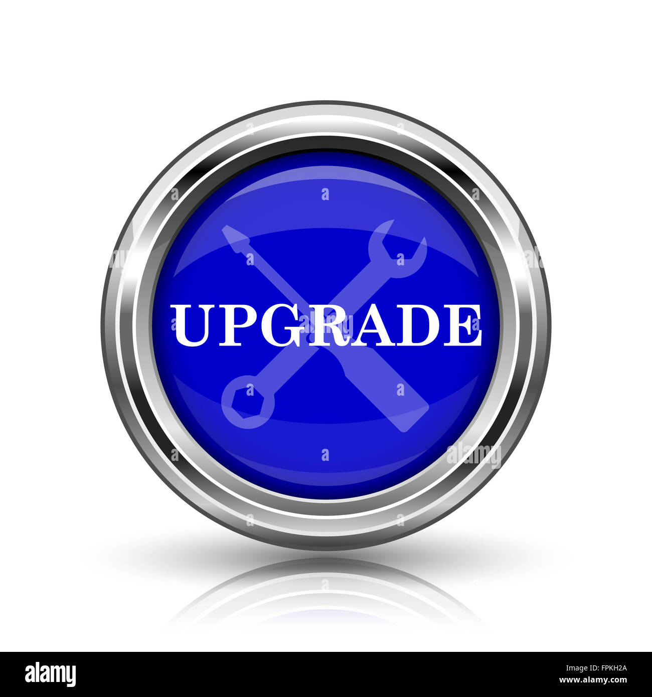 Upgrade icon. Shiny glossy internet button on white background Stock ...