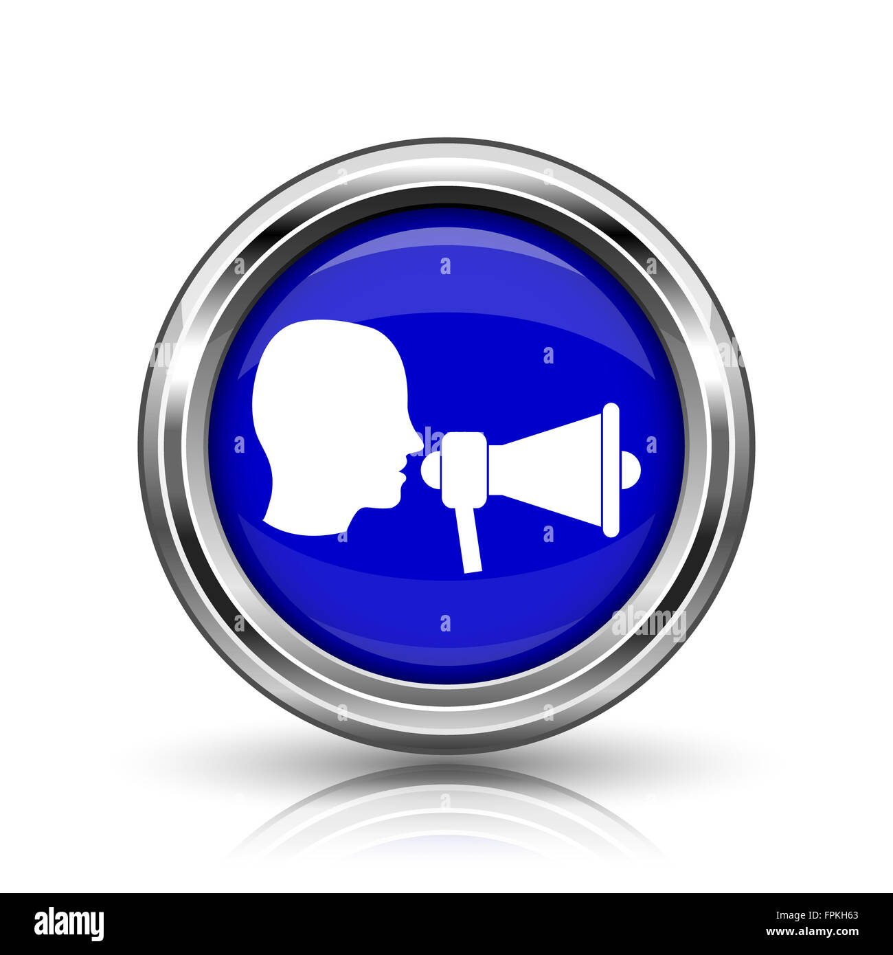 Megaphone icon. Shiny glossy internet button on white background Stock ...