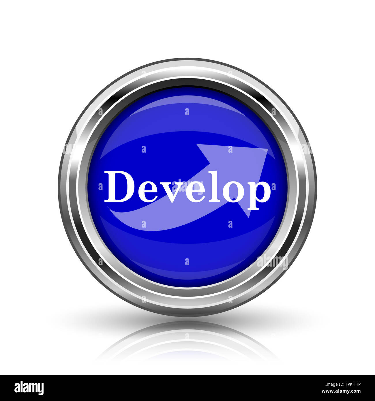 Develop icon. Shiny glossy internet button on white background Stock ...