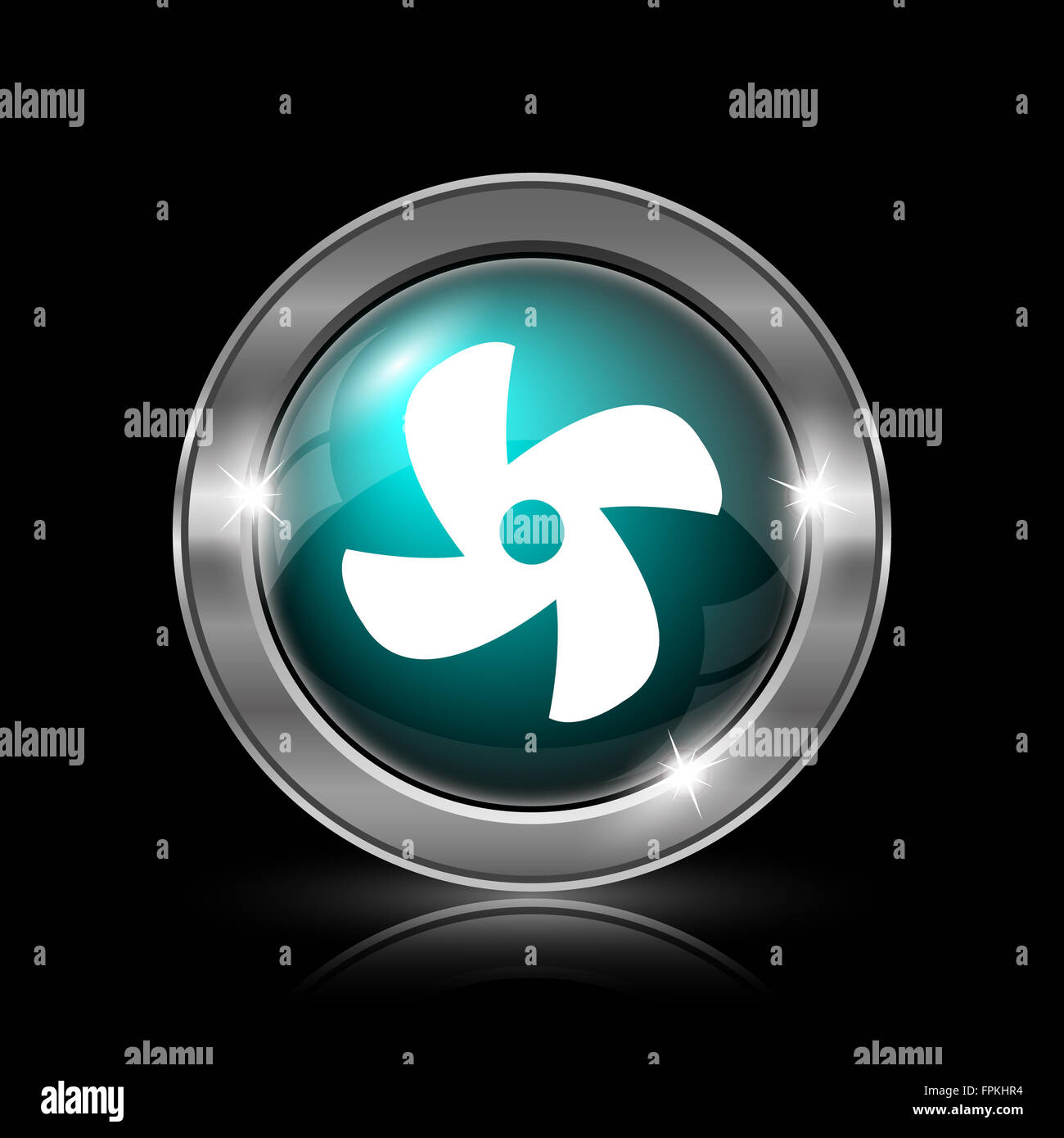Fan icon. Metallic internet button on black background Stock Photo - Alamy