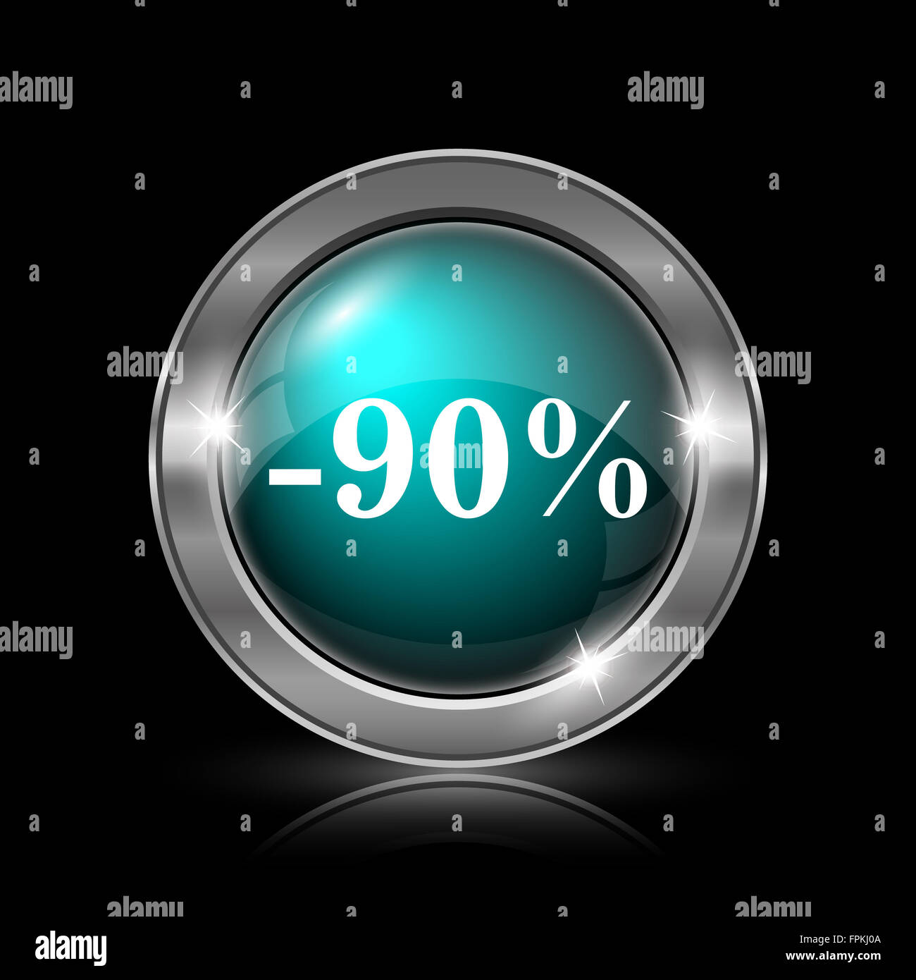 90 percent discount icon. Metallic internet button on black background ...