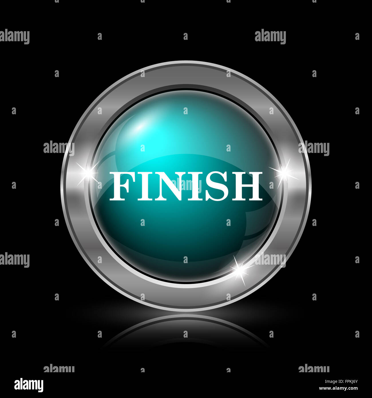 Finish icon. Metallic internet button on black background Stock Photo ...