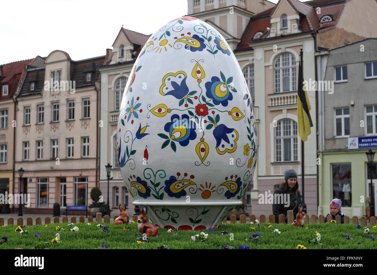Wejherowo, Poland 19th, March 2016 Giant Easter egg painted in the