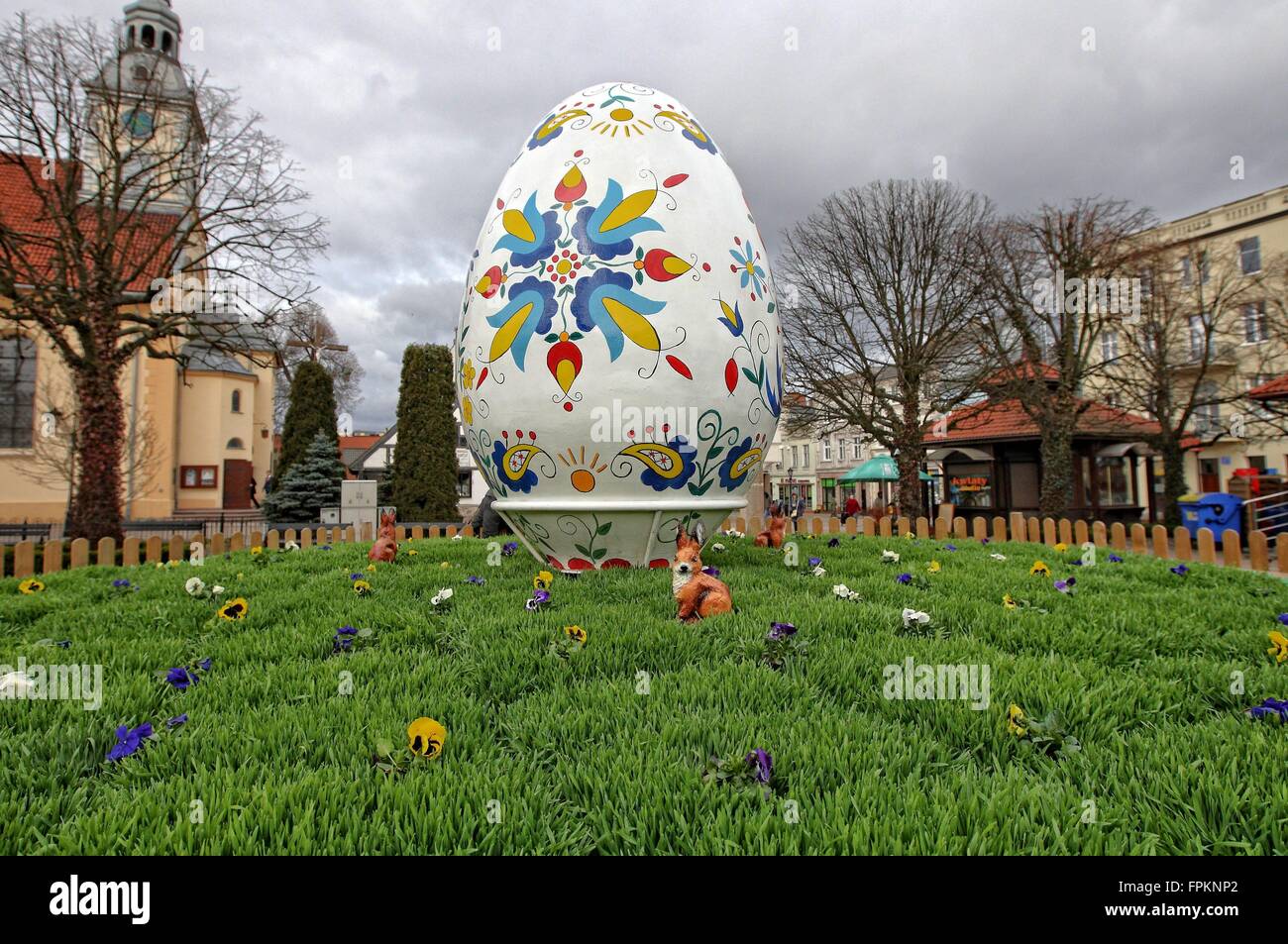 Wejherowo, Poland 19th, March 2016 Giant Easter egg painted in the