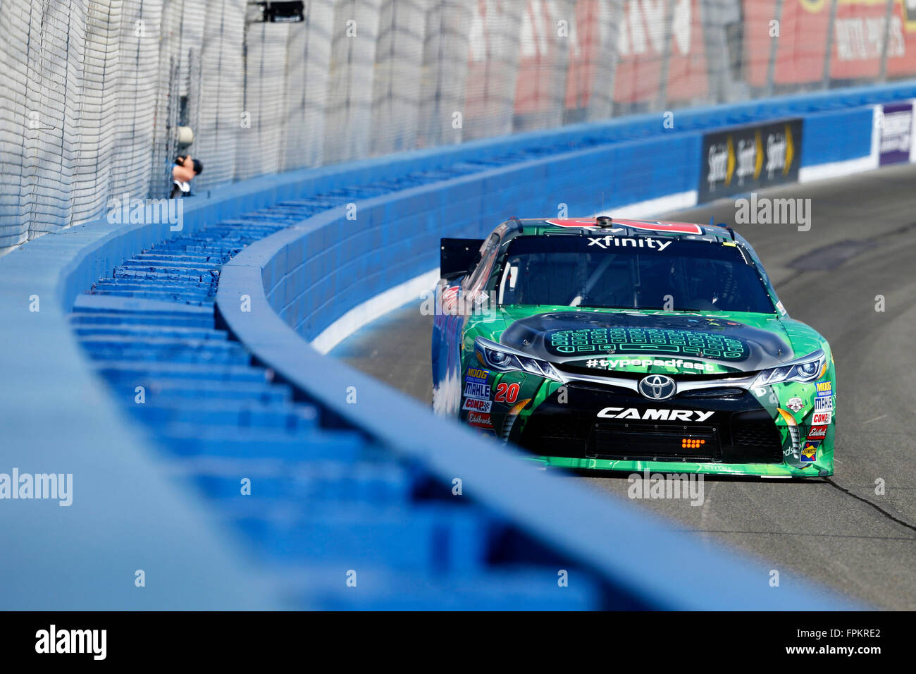 Fontana, CA, USA. 18th Mar, 2016. Fontana, CA - Mar 18, 2016: Erik Jones (20) practices for the TREATMYCLOT.com 300 at the Auto Club Speedway in Fontana, CA. Credit: csm/Alamy Live News Stock Photo