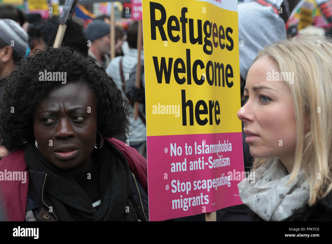London, UK. 19th March, 2016. Women at demonstration 'Refugees Welcome here' in central London. Credit:  Thabo Jaiyesimi/Alamy Live News Stock Photo
