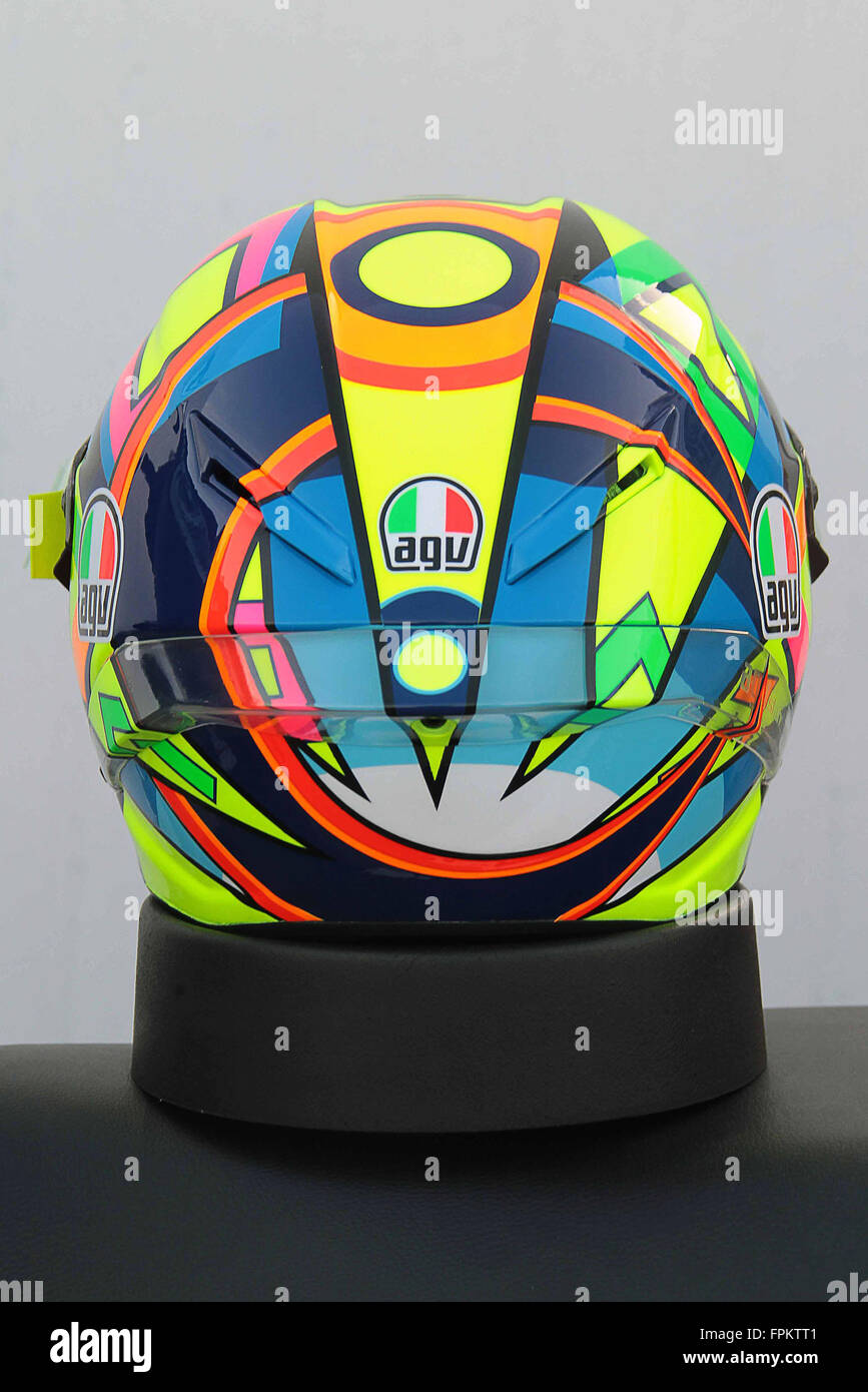 Doha, Qatar. 18th March, 2016. The new helmet of Valentino Rossi of