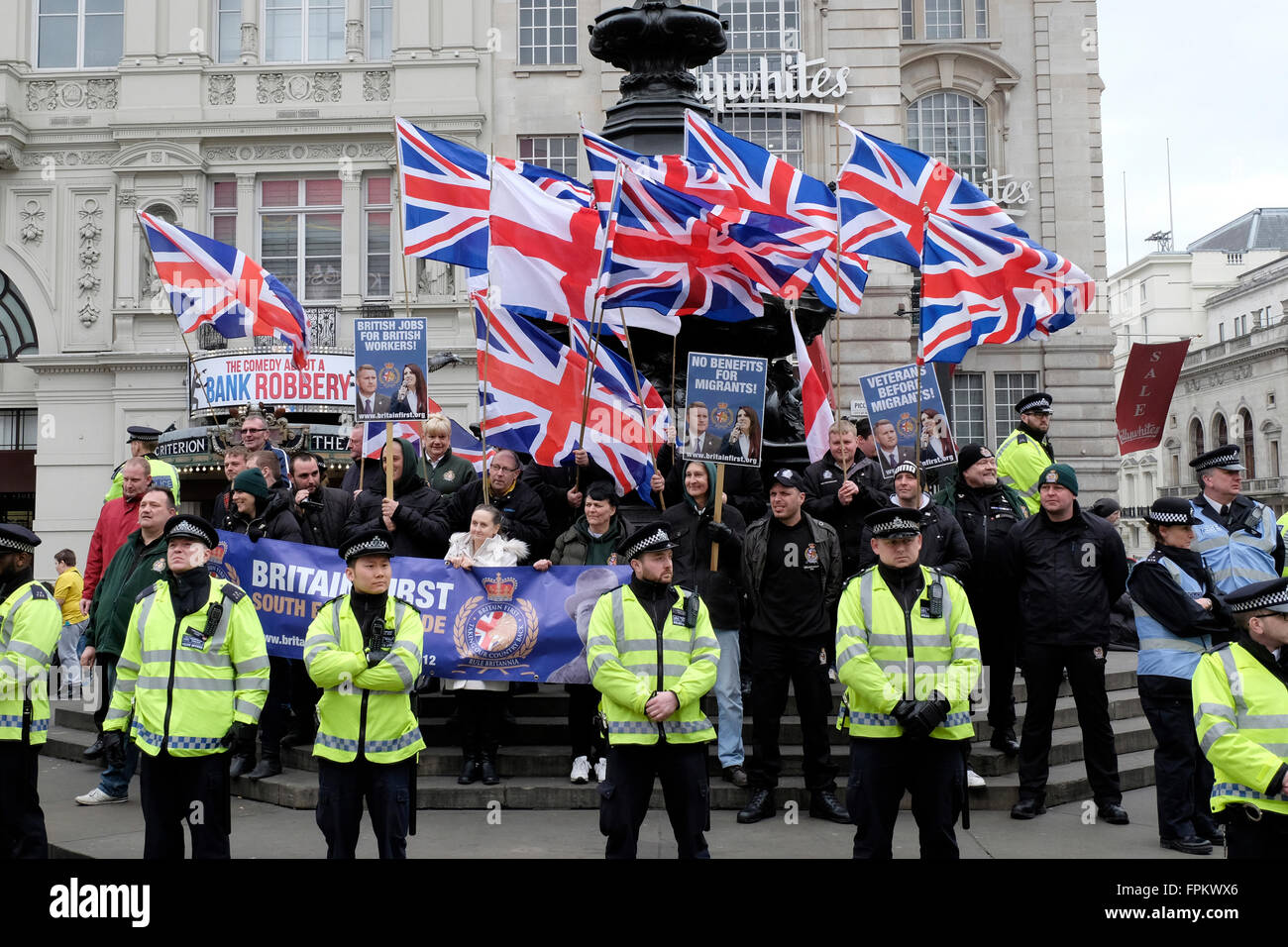 London, UK, 19th March 2016. The far-right group Britain first stage a counter- demonstration. Credit: Yanice Idir / Alamy Live News Stock Photo